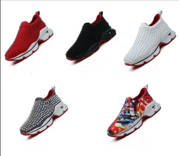 

new arrival krystal spike sock donna flat sneakers designer mens red bottoms shoes womens rivet spiky sock junior spikes flat shoes, Black