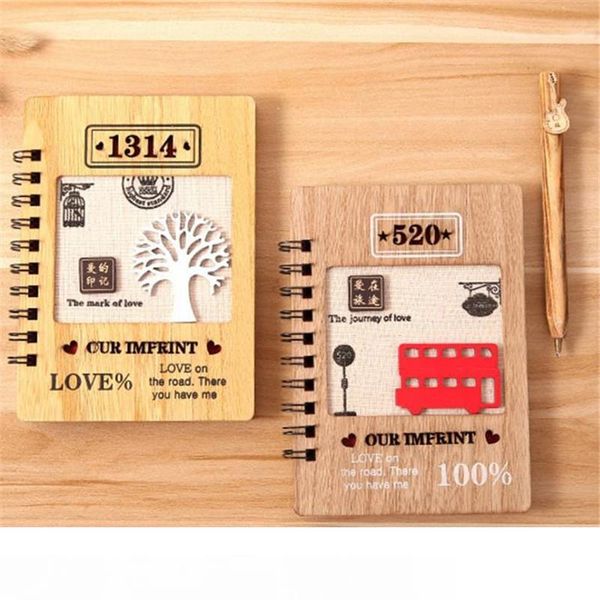 

1pc tree bus notwith pen set wooden diary day book journal stationery wood ballpoint school supplies gifts for kids 18cm, Purple;pink