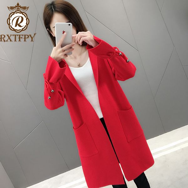 

fashion hooded knitwear women in the long design sense of women's niche spring and autumn sweater cardigan 2019 new style with f, Tan;black