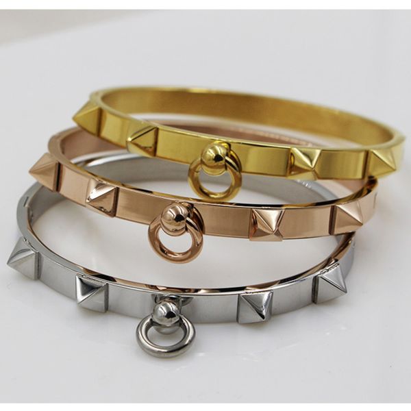 

punk style lady fashion bracelet bangle with four rivets buckle women men bracelet for stainless steel jewelry, Black
