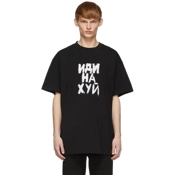 

19ss vetements russian chalk letter printed fashion t shirt summer breathable cool tee casual simple men women street short sleeve hflstx404, White;black