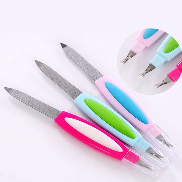 

1pc random color nail tools nail file dead skin fork manicure care stainless steel double head multi-function pedicure tool