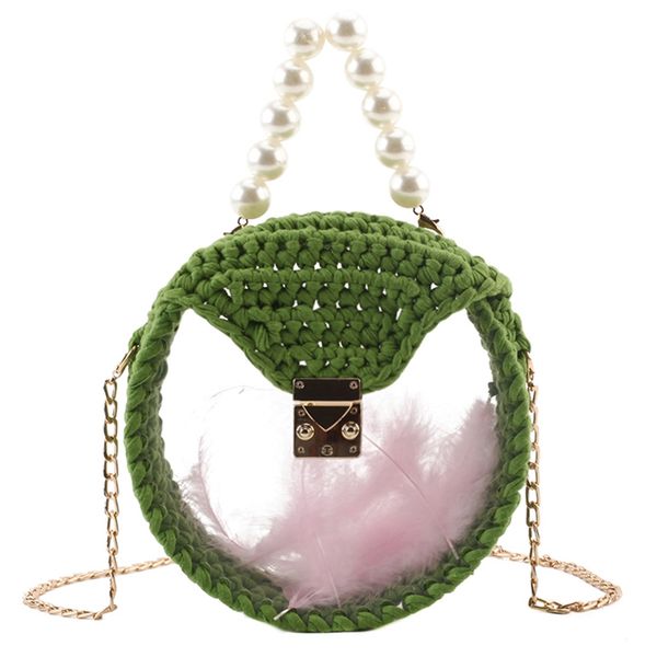 

ljl-handmade material package small fragrance wind acrylic feather woven bag transparent pearl diagonal bag diy package