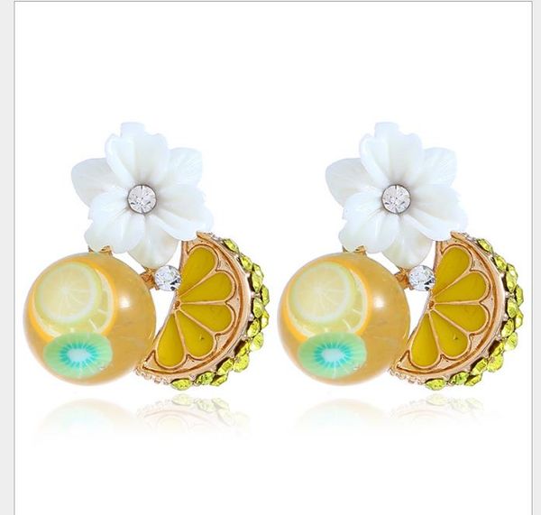 

мода серьги женские европейские и американские личности творческий diy фрукты лимон вставить дрель серьги, Golden;silver