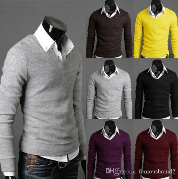 

mens v-neck knitted sweatshirts spring autumn fall england style bottoming sweaters, White;black