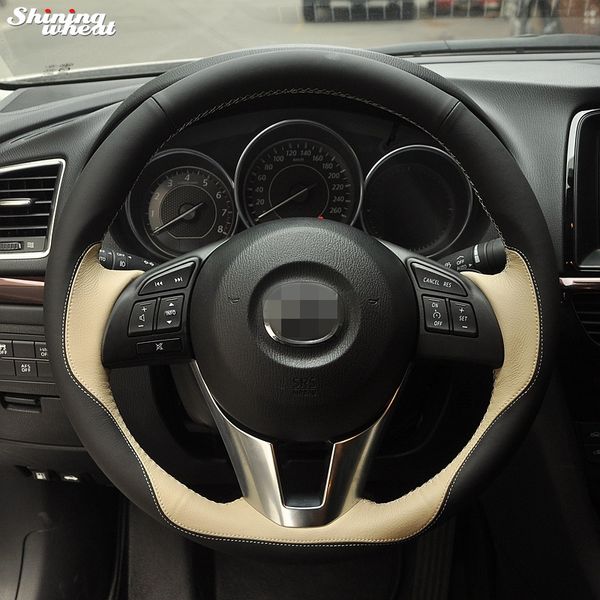 

shining wheat hand-stitched black beige steering wheel cover for cx-5 cx5 atenza 2014 new 3 cx-3 2016