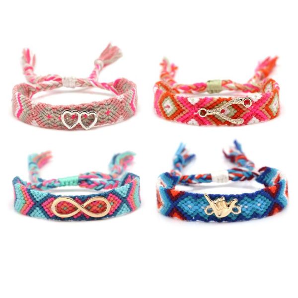 

boho цинковый сплав двойной love heart бесконечность подкова shaka шарм тканые браслет дружбы женщины мужчины розовый красный синий cord юве, Golden;silver