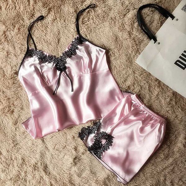 

hengsong pajamas sets for female fashion lace satin pajama summer nightwear lingerie pajamas pyjamas women homewear, Blue;gray