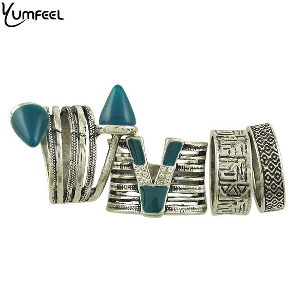 

yumfeel new unique design fashion green faux stone 4pcs/set green ring set for woman