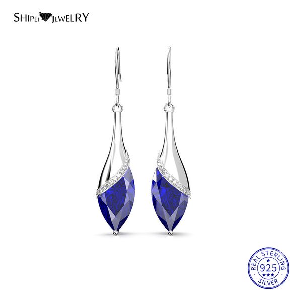 

shiepei 2019 blue sapphire earrings for women 100% 925 sterling silver natural sapphire drop earrings wedding birthday gift, Golden;silver