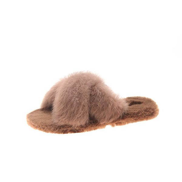 

winter women home slippers fault fur fashion warm shoes woman slip on flats female slides black khaki plus size 39 drop ship