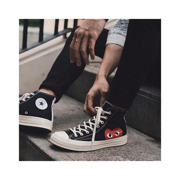 

cdg kawakubo rei commÃ¨ Ã°es garcons play x convÃ¨rse chuck all-star taylor 1970s sneakers canvas polka dot white low sport shoes 19110597, Black