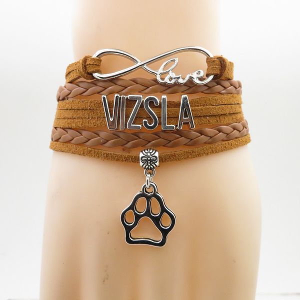 

infinity vizsla bracelet dog gift pet paw charm vizsla dog mom brown leather bracelets for women and man, Golden;silver
