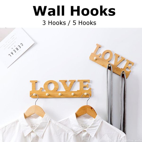 

home nail-racks bathroom kitchen wooden wall mount hook hangers with 3/5 hooks door tiles decorations bag keys holder wall
