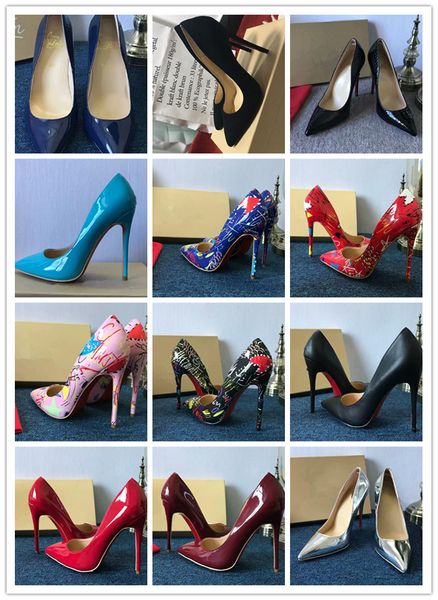 

so kate styles flat 8cm 10cm 12cm high heels shoes red bottom nude color genuine leather point toe pumps rubber can be customi, Black