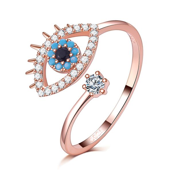 

zircon cubic filled evil eyeball adjustable open rings for women bohemian punk girl crush rose gold color fashion finger jewelry, Slivery;golden