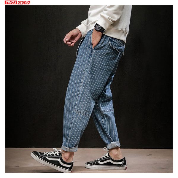 

dropshipping mens demin mens autumn streetwear pants causal ins jeans baggy 2021 male trousers solid striped pants lrfgu, Black