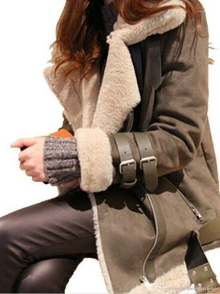

womens suede leather jacket lamb designer winter coats turn down collar thick warm jacket coat, Black;brown