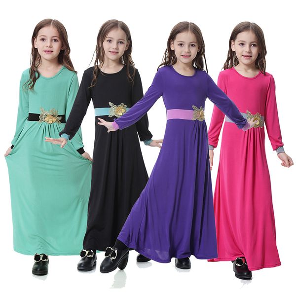 

muslim children abaya girls maxi dress long robe gowns kimono jubah ramadan middle east moroccan arab caftan islamicclothing, Red