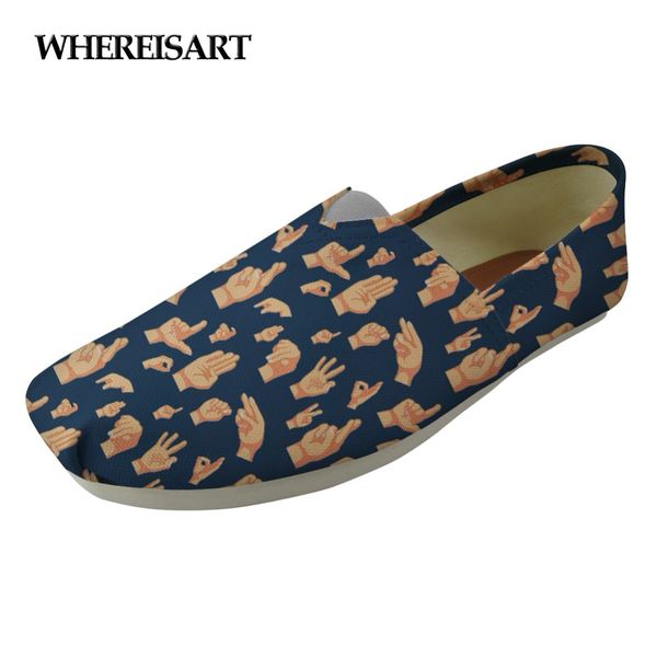 

whereisart fashion girls flats canvas shoes casual shoes for teenage girls asl hand sign prints female comfortable loafer women, Black