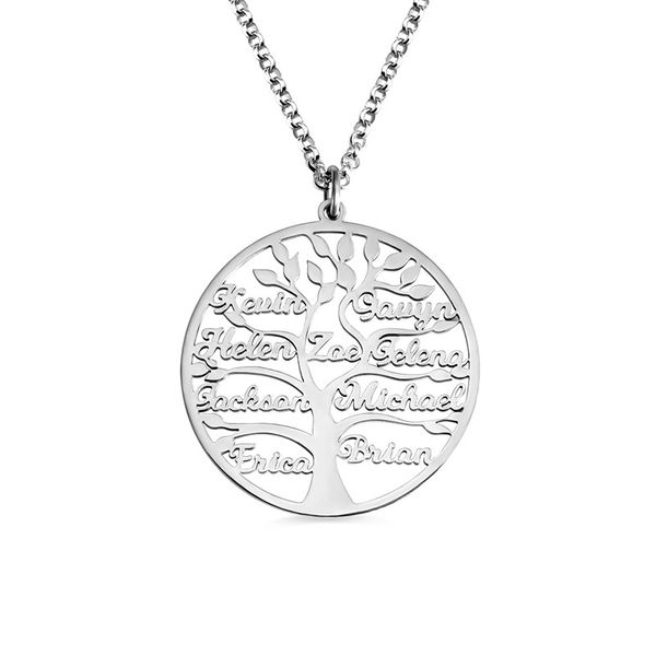 

ailin personalize family tree name necklace tree of life stainless steel customised necklace 1-9 name family jewelry mom gift, Silver
