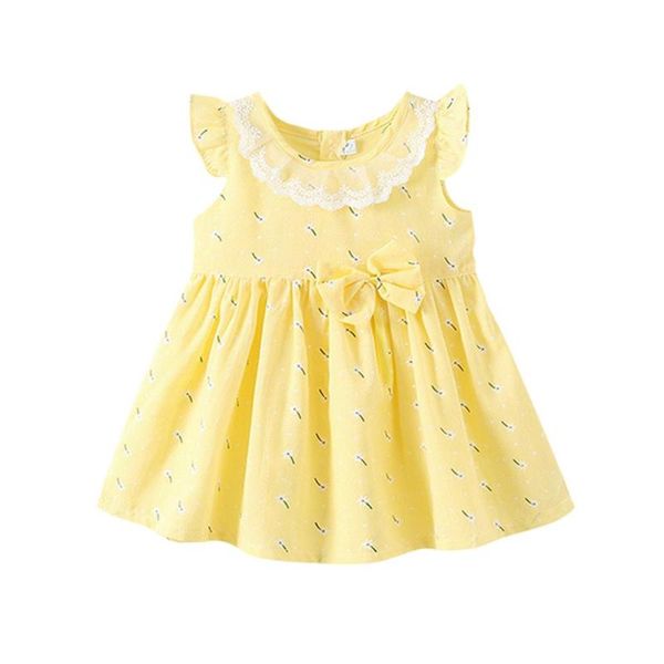 

summer casual baby girls flare sleeve floral kids bow princess dresses, Red;yellow