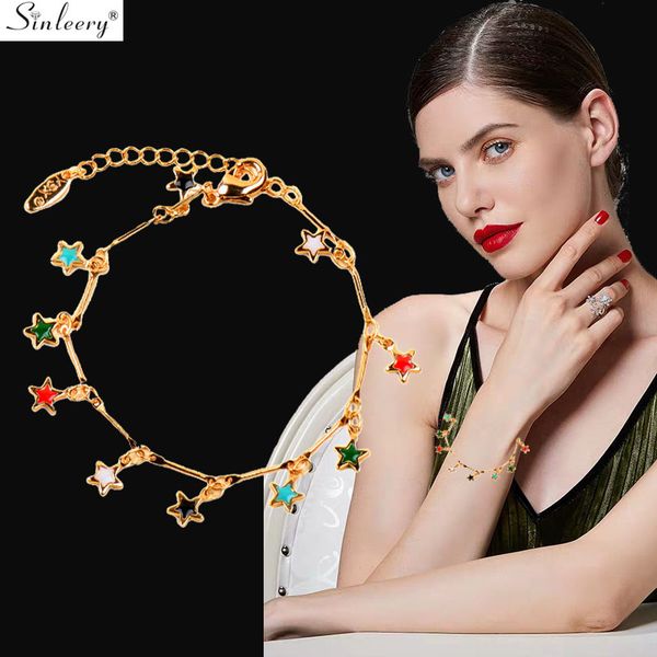 

sinleery star sunflower teardrop adjustable beautiful bangle gold color green red black enamel women bracelet jewelry sl201 ssb