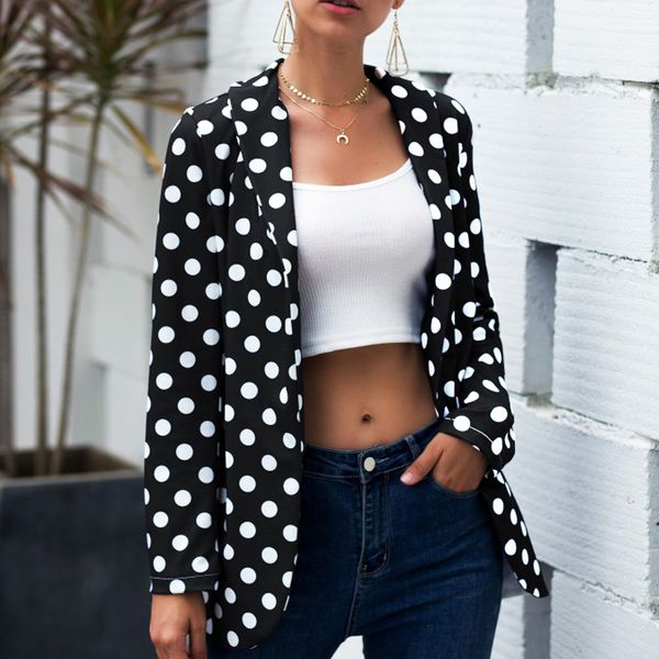 

small suit jacket coats women blazer 2019 autumn long sleeve polka dot office lady high street outwear female blazer coat, White;black