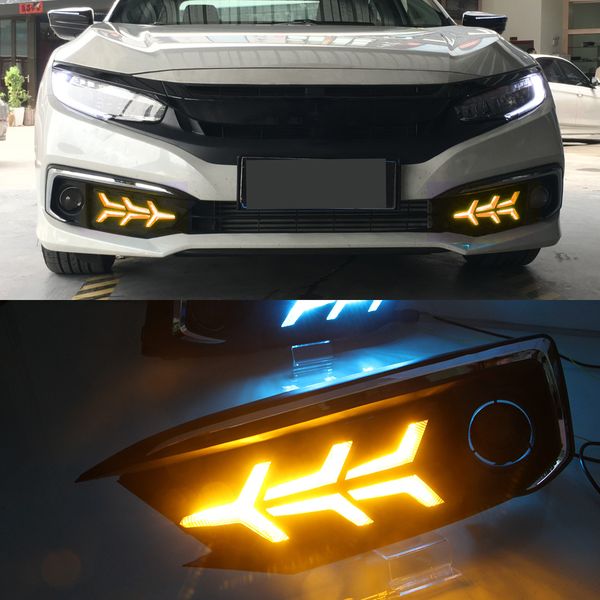 

1 pair led drl with moving signal led fog lamp cover daytime running light with fog lamp hole for civic 2019 2020 sedan