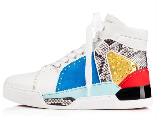 

2019 Fashion Designer High Top Red Bottom Sneaker Casual Shoe Man Outdoor Lace Up Party Shoes Outdoors Lace Up Patchwork Flat Size 38-46