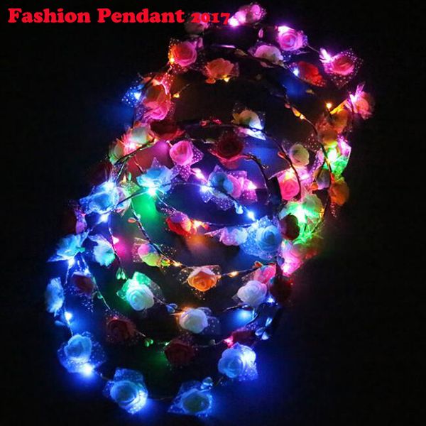 

Women birthday wedding party decoration crown flower headband led light up hair wreath hairband garland hipping