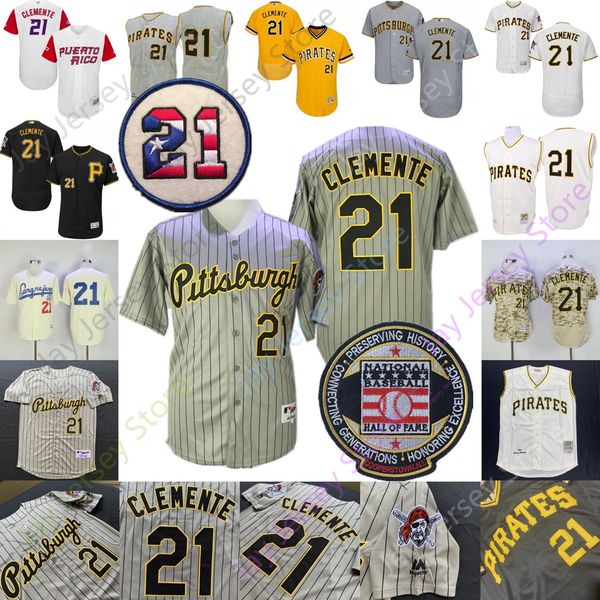 

2020 new roberto clemente jersey hall of fame puerto rico santurce crabbers grey pinstripe black cream camo hemp-grey, Blue;black