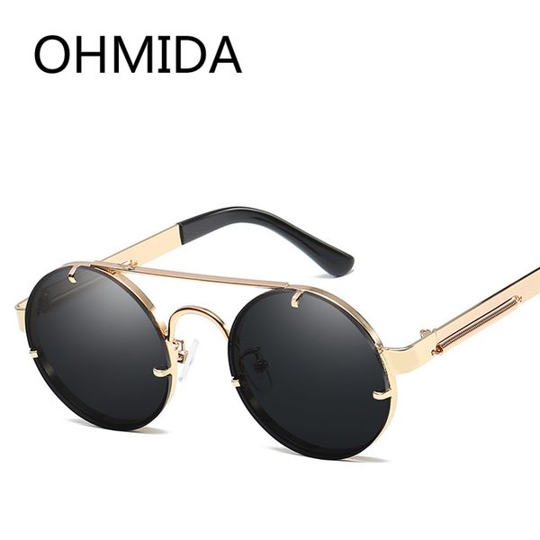 

ohmida vintage steampunk round sunglasses men women hd mirrored sunglass retro circle sun glasses for male steam punk uv400, White;black