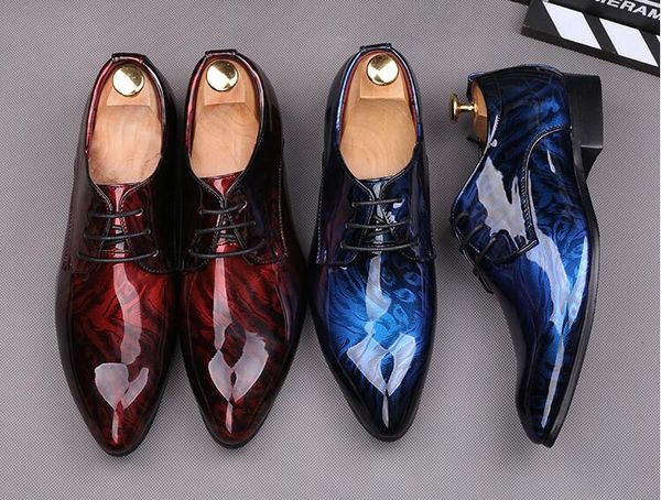 

Italian Pointed Toe Dress Shoe Shadow Patent Leather Fashion Derby Groom Wedding Men Oxford Shoes S216, Red