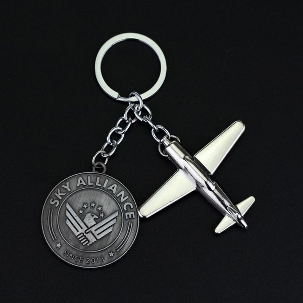 

air plane pendant keychain keyrings easy to round dangle key chain tourim theme souvenir sky alliance aircrafe pilot gifts, Silver