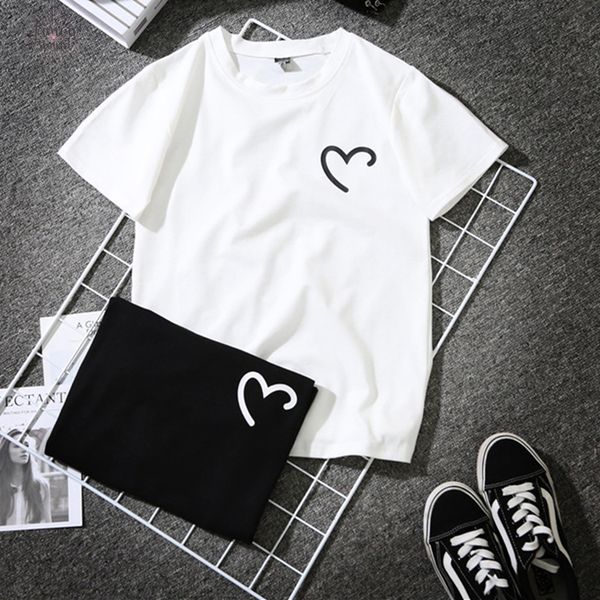 

смешные v neck t shirt сердце печать лето женщины черный harajuku с коротким рукавом рубашки femme white streetwear drop доставка