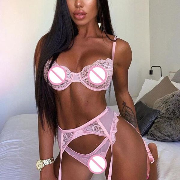 

new lace bra set push up seamless lingerie set women transparent bra and high waist panties soft underwear nightwear#w, Black;red