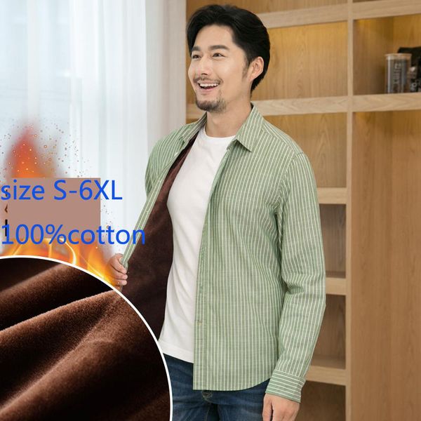 

new arrival fashion casual fashion plus velvet men shirts long sleeved warm thick plushed striped plus size smlxl2xl3xl4xl5xl6xl, White;black