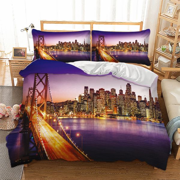 

novelty gift san francisco golden gate bridge buildings bedding set quilt duvet cover+pillow case /king city bed linens