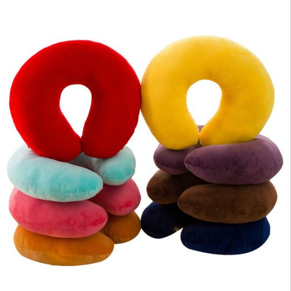 U Type Neck Pillow Velvet Car Headrest Pure Color Airplane Travel