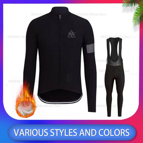 

raudax ropa ciclismo warm 2020 winter warm fleece cycling jersey men's jersey suits riding clothing bib pants set fleece wool, Black;blue