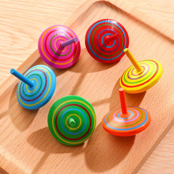 

12pcs/pack wooden rainbow colored gyro office decompression tool funny spinner desk sets time play