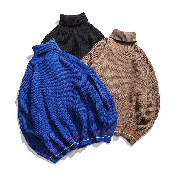 

2019 autumn new men's turtleneck high collar solid color sweater teen men's large size turtleneck sweater men, White;black