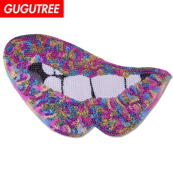 

gugutree sequins embroidery big lip patch animal cartoon patches badges applique patches for clothing fd-30, Black