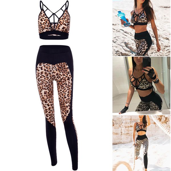 

женский леопардовый принт фитнес одежда спортивная одежда женщины спортивный костюм йога набор для тренажерного зала бег трусцой бег костюм
