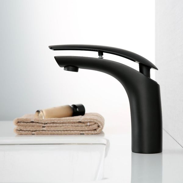 

Matte Black Brass Washbasin Faucet Single Handle Single Hole Deck Mounted Sink Water Taps Cold and Hot Mixer for Bathroom Chrome