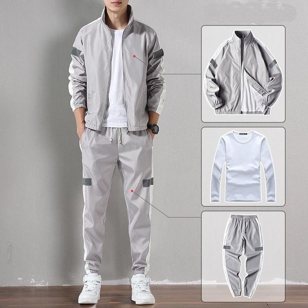 

2020 new sports suit men's autumn and winter sweater suit plus velvet thickened designer tide off leisure jacket men's three-piece, Gray