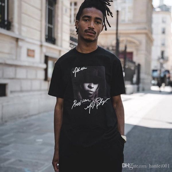 

19fw box logo mary.j blige signature p printing t-shirt fashion street men women hip-hop short sleeve tee hfhltx030, White;black
