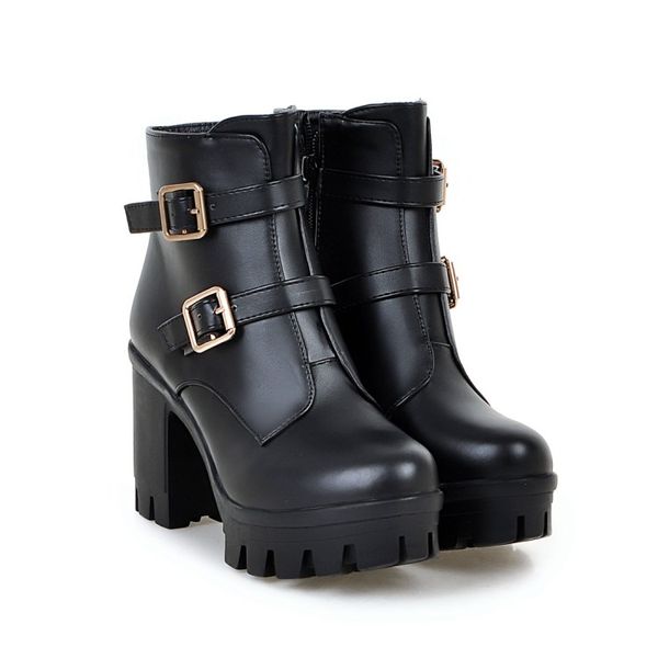 

luxury white black buckle chunky heels motocycle booties come with box