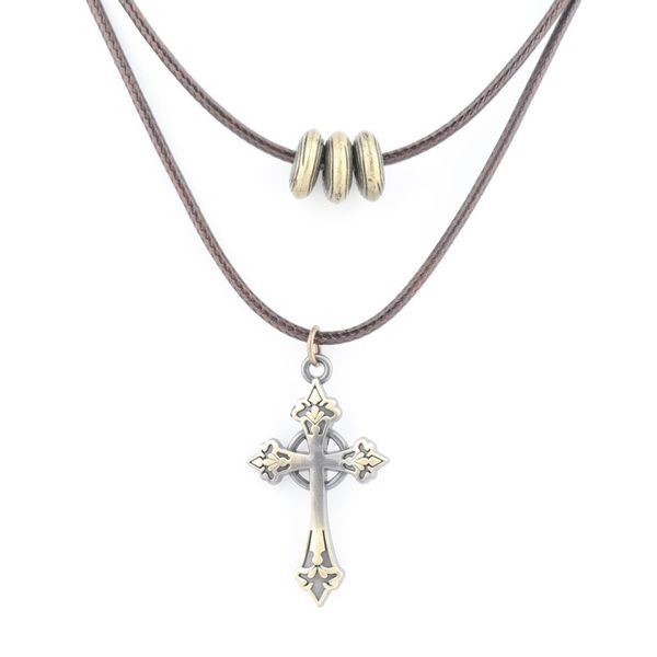 

necklaces for women lover's two layered vintage chain cross pendants small cross religious jewelry wax rope, Golden;silver